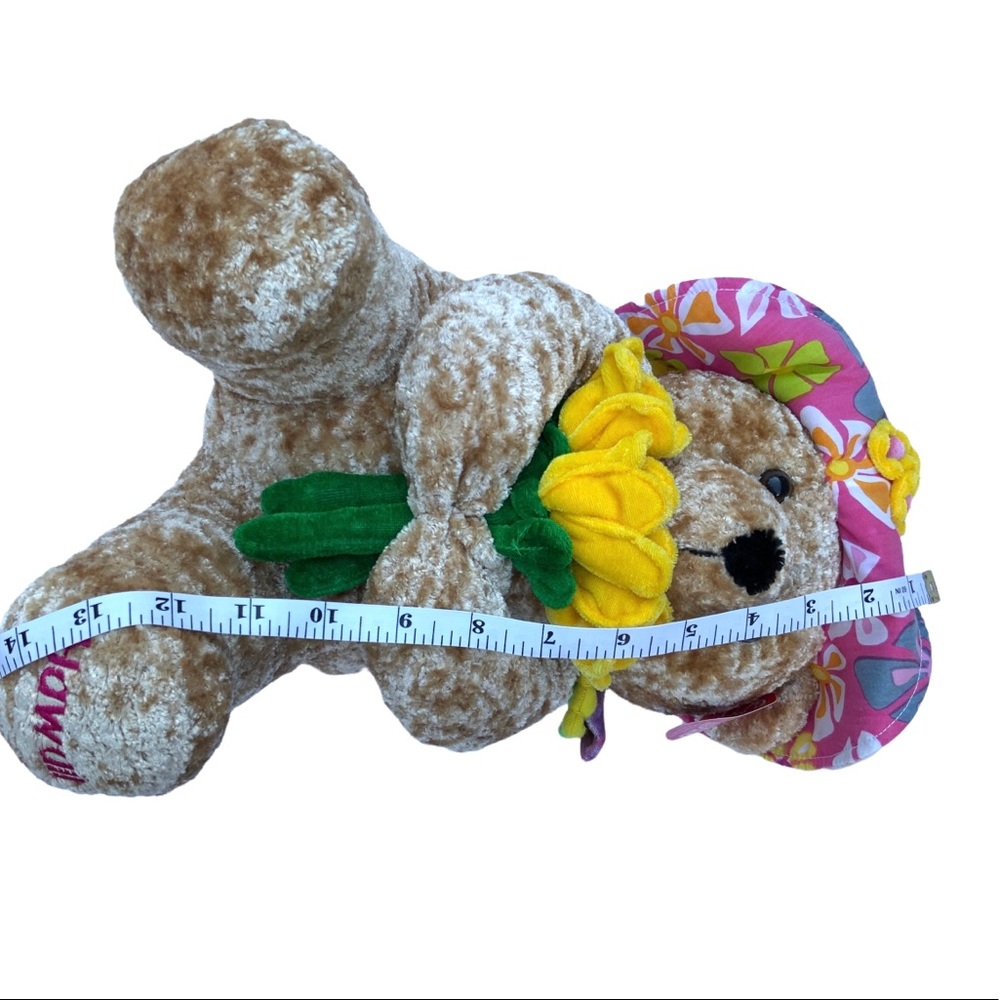 Fiesta Hawaii plush‎ chenille bear with hat holding yellow flowers - Picture 4 of 12